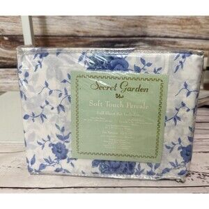 Secret Garden Soft Touch Microfiber Sheet Set Full  Size Blue White Floral New